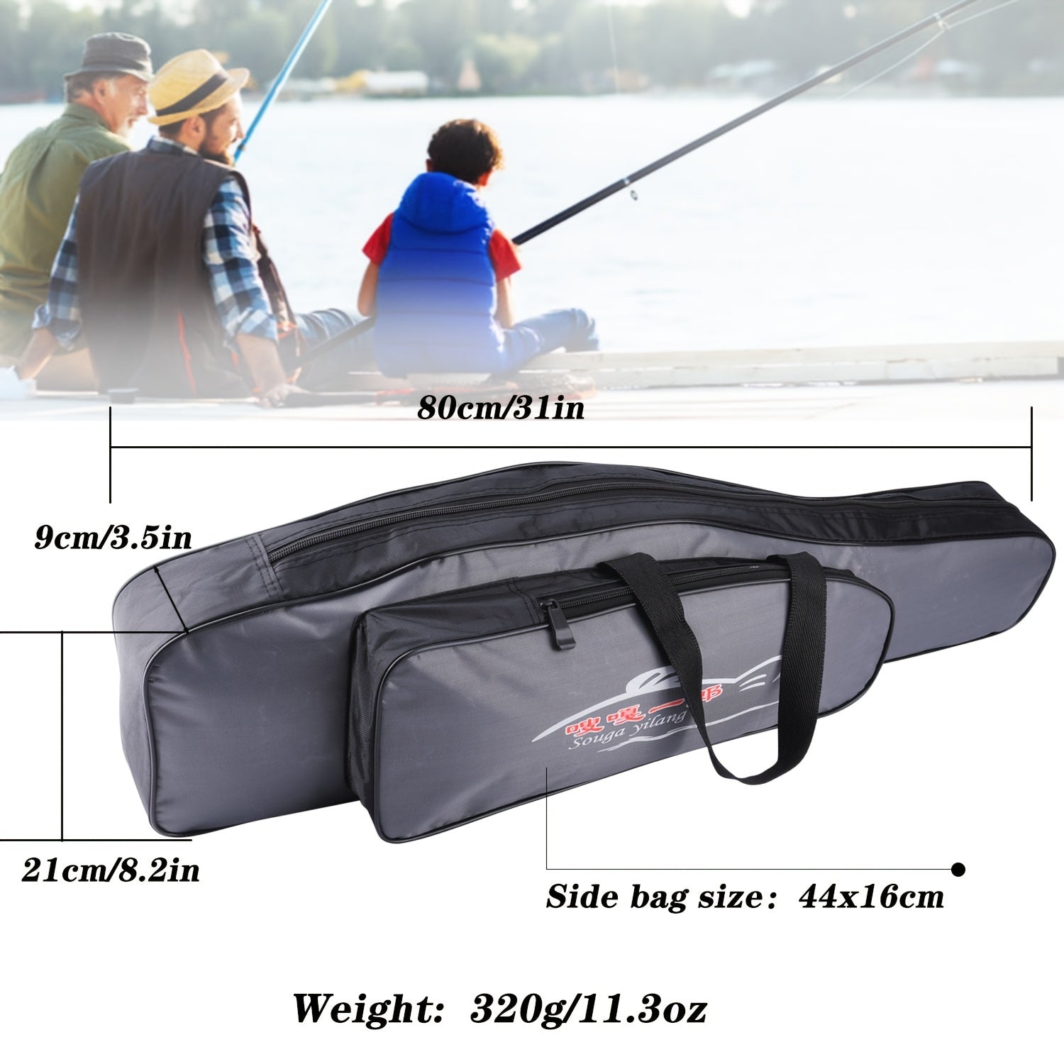 Canvas Fishing Rod Bag Waterproof Large Capacity Dual-Layer Zipper Travel Storage