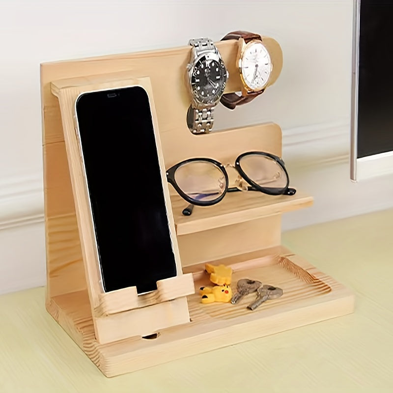 Organizador de accesorios de madera para teléfono para iPhone y dispositivos, almacenamiento ligero para cajón de escritorio