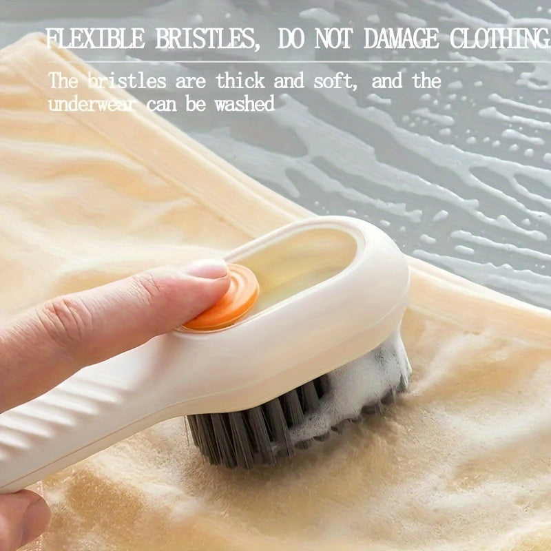 Ergonomic Shoe Brush with Long Handle Built-in Soap Dispenser Soft Bristles for Shoes Boots Jewelry