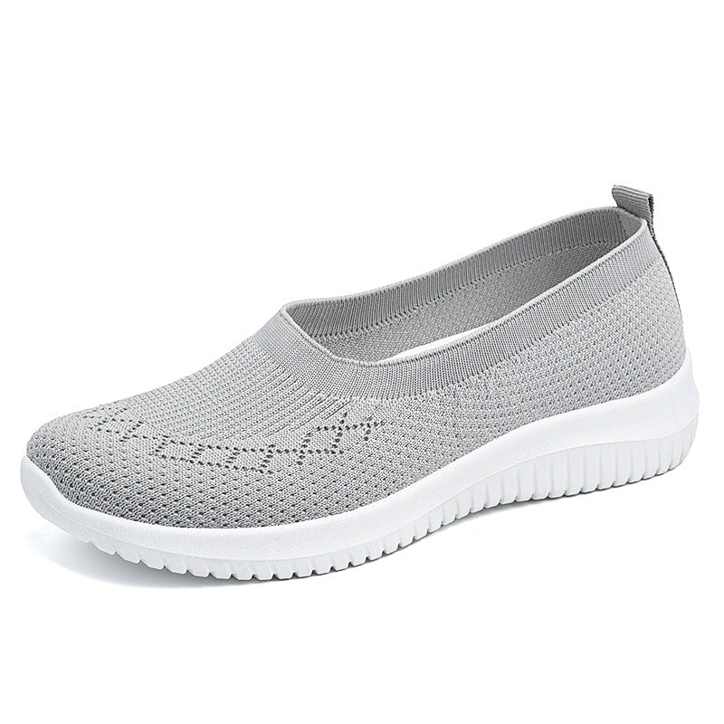 Women's Light Gray Breathable Mesh Slip-On Sneakers with Star Pattern