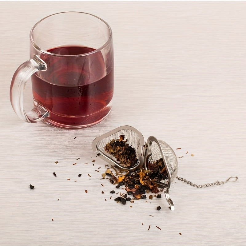 Infusor de té de acero inoxidable en forma de corazón con malla y cadena de extracción