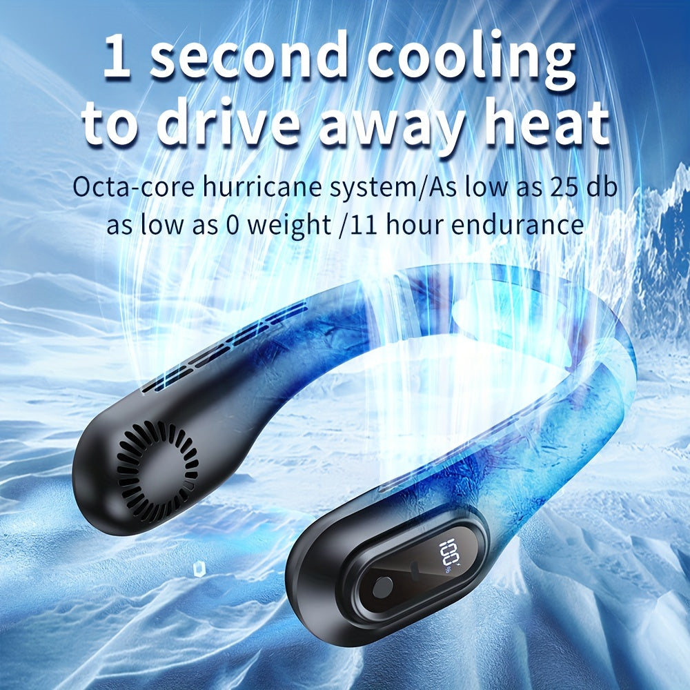 Lightweight White Portable Neck Fan with 3-Speed, Rechargeable Battery