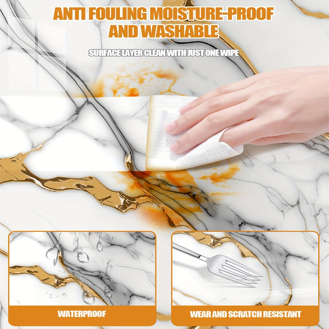 Peel and Stick Marble Pattern Wallpaper Roll for Furniture and Kitchen Walls Waterproof Drawer Liner