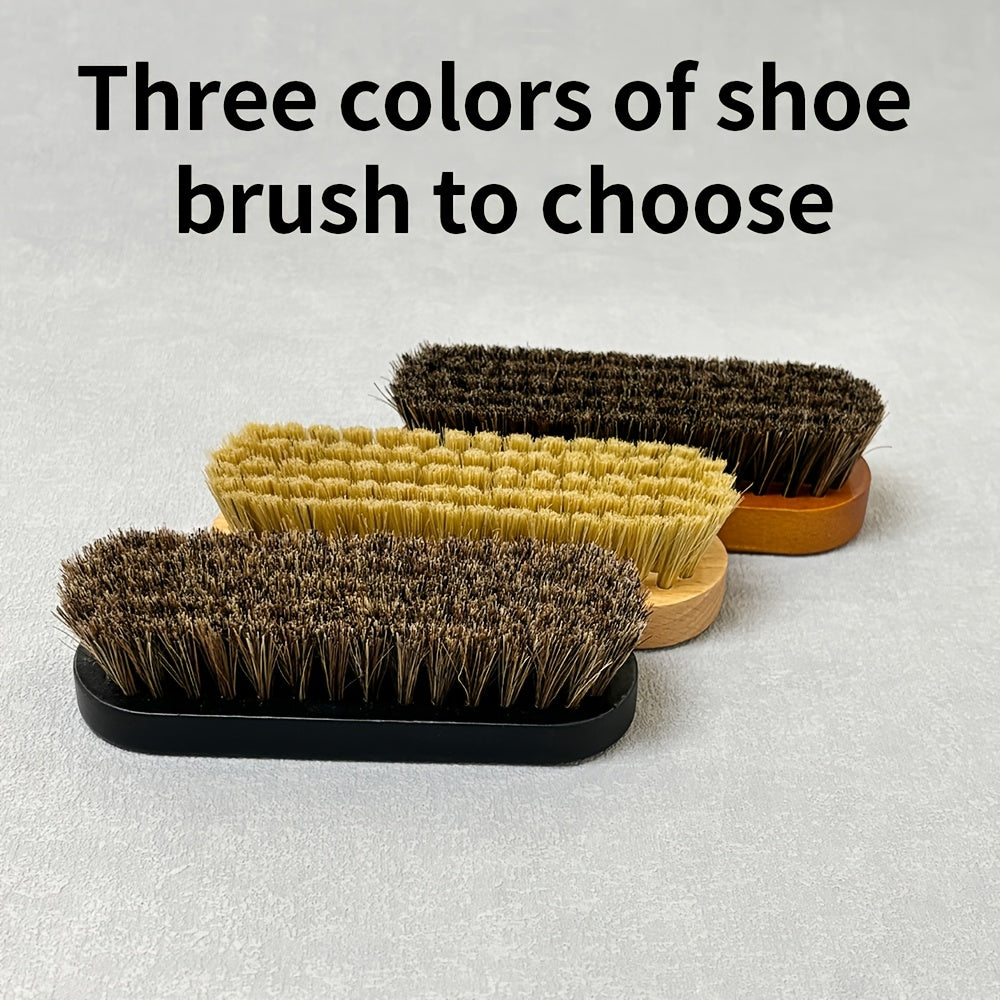 Unisex Solid Wood Horsehair Shoe Brush Oiling and Cleaning Tool