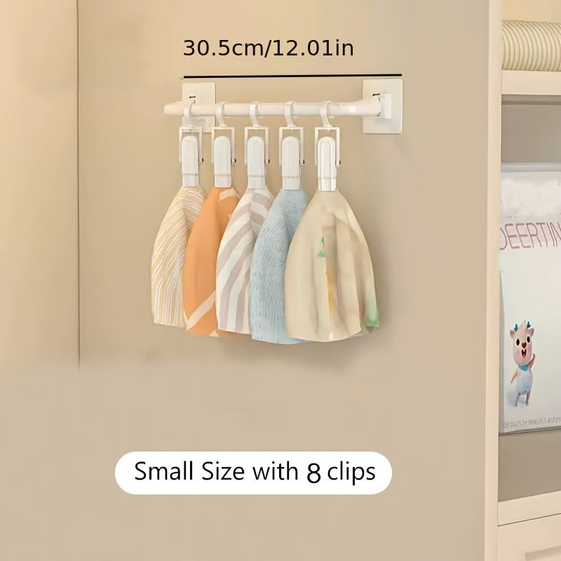 Wall-Mounted Wardrobe Organizer with Adjustable Clips and Hole-Free Installation