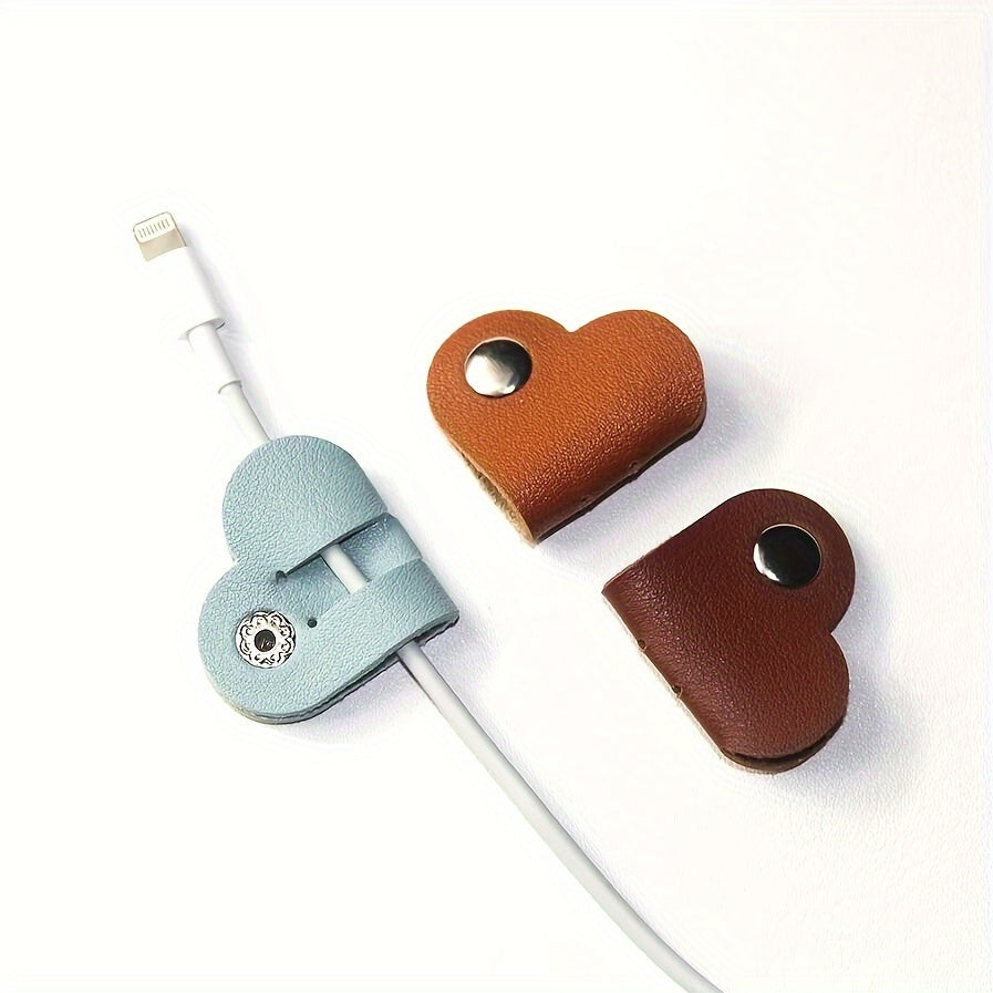 Heart-Shaped PVC Leather Cable Organizer Set for Headphones and Charging Cords