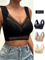Women's Wireless Push-Up Bras with Contrast Lace Breathable Comfortable Underwear