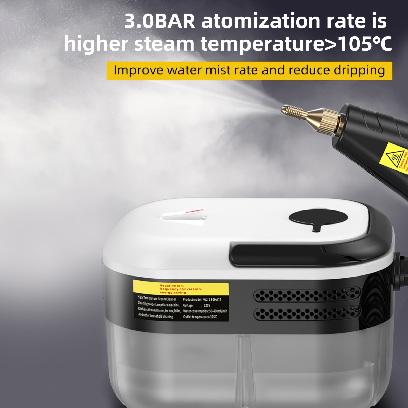 Limpiador de vapor portátil de mano con 5 cabezales de cepillo limpieza a alta temperatura y presión