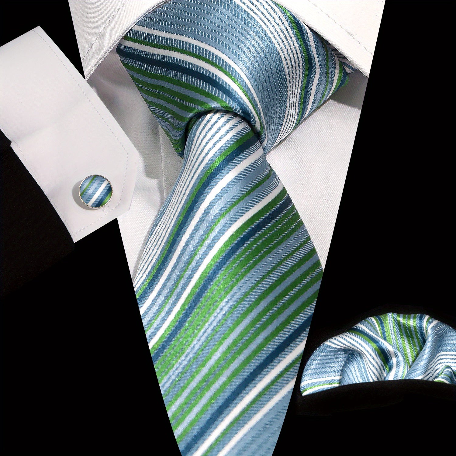 Men's Formal Accessories Set Necktie Pocket Square Cufflinks for Weddings and Business