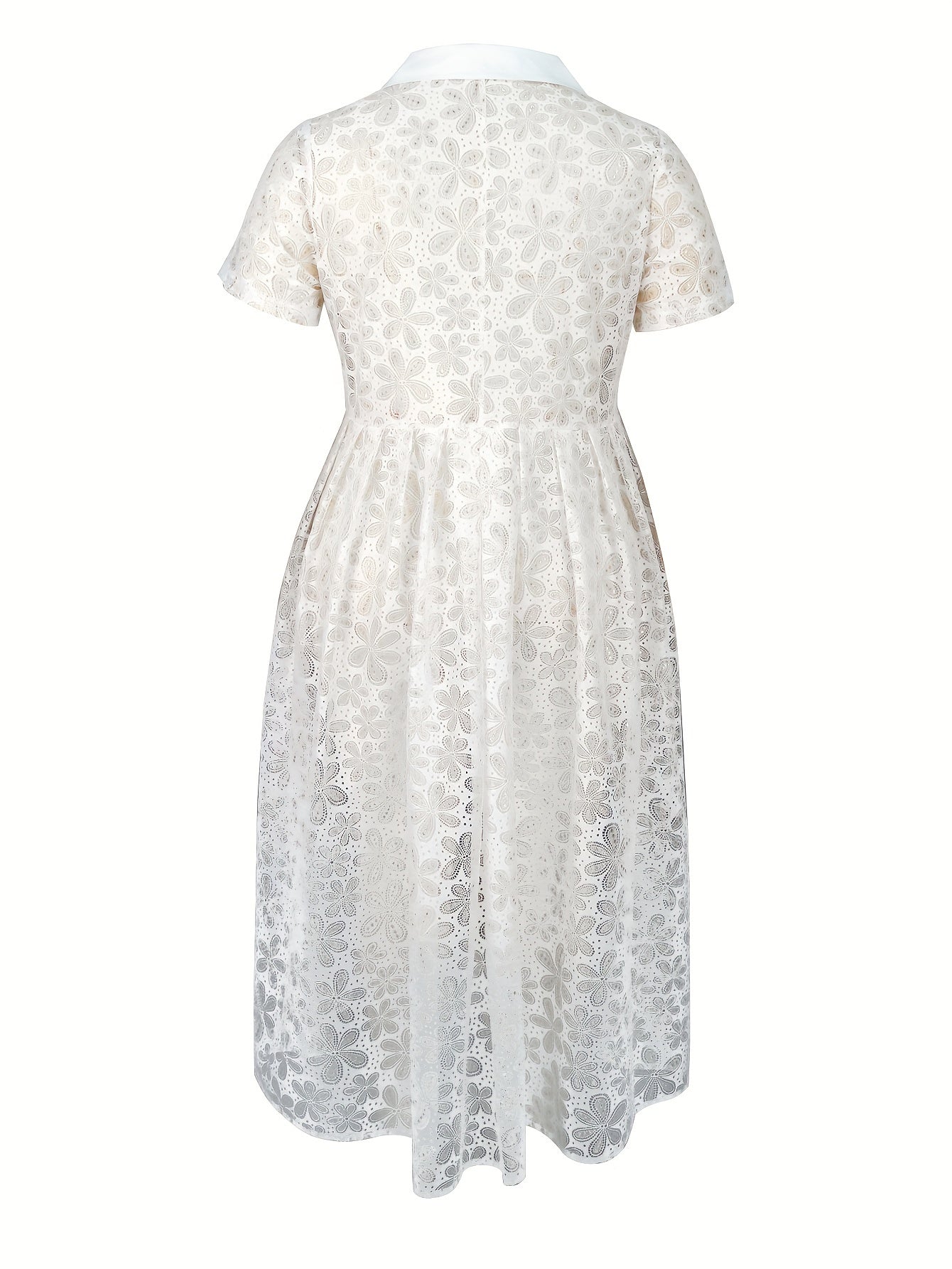 Women's Lace A-Line Dress with Short Sleeves Floral Pattern Semi-Sheer Wedding Guest Attire