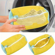 Bolsas de lavado para zapatos de malla amarilla con cremallera, duraderas, de punto de poliéster para zapatos deportivos, lavado de ropa