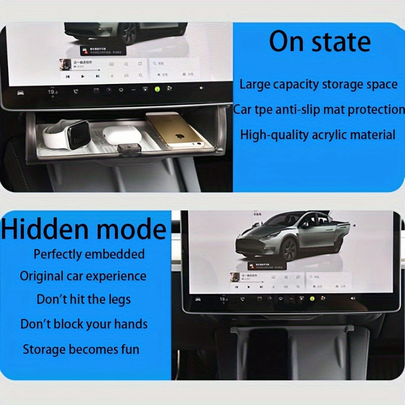 Car Interior Storage Box for Model Y and 3 Center Console Organizer Hidden Storage