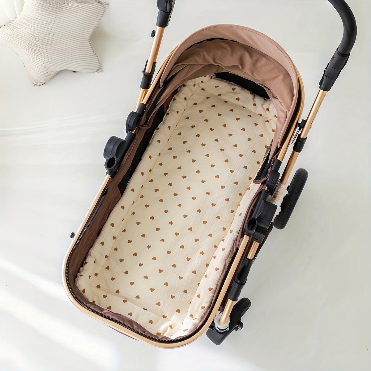 Double-Sided Beige Stroller Mat for Kids Thickened Washable with Warm Sitting Pad