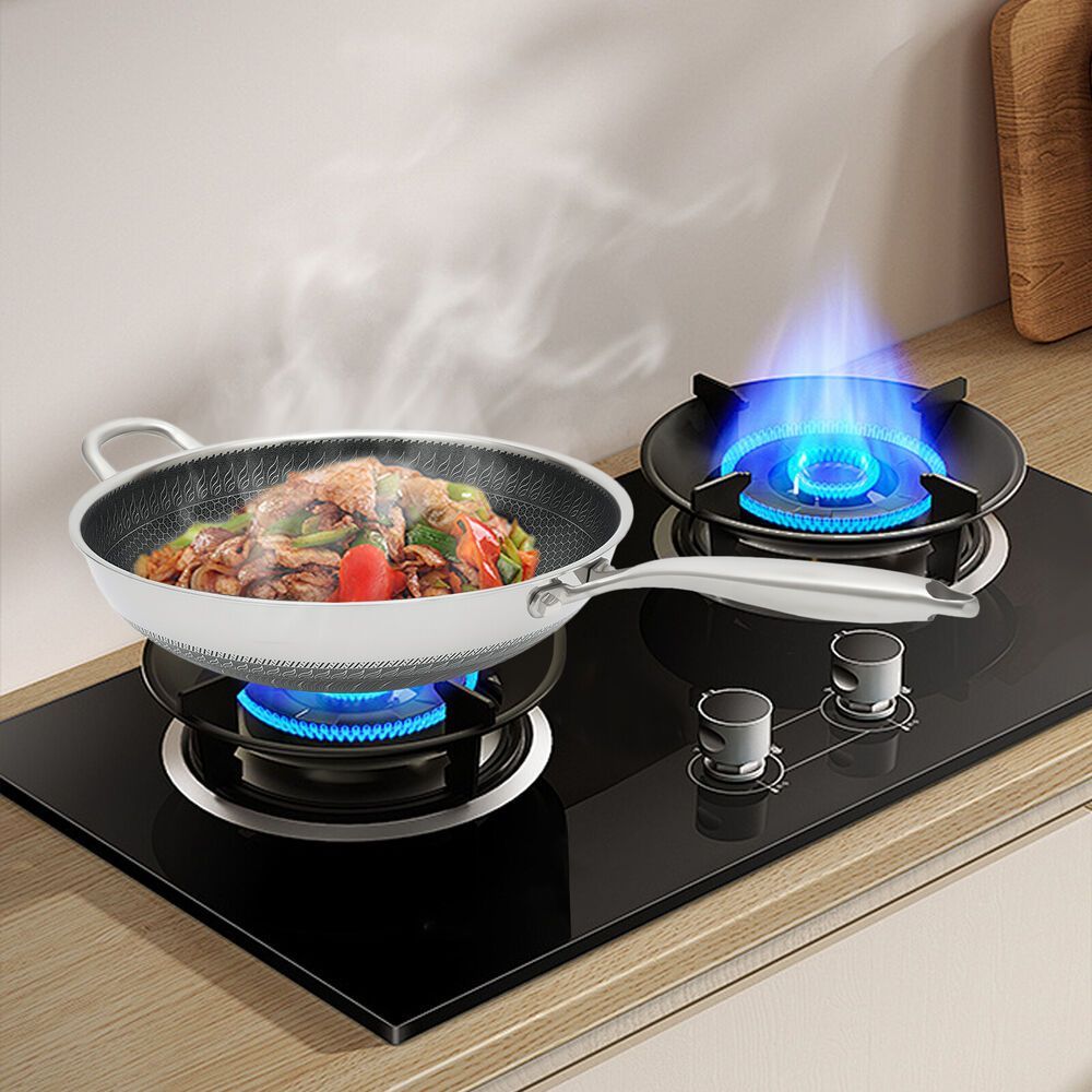 iTechjoy Ko'p funksiyali Qozon - Uy oshxonasida pishirish uchun Shisha qopqoq bilan Qoplamasiz Asal to'siq ikki tomonlama qozon