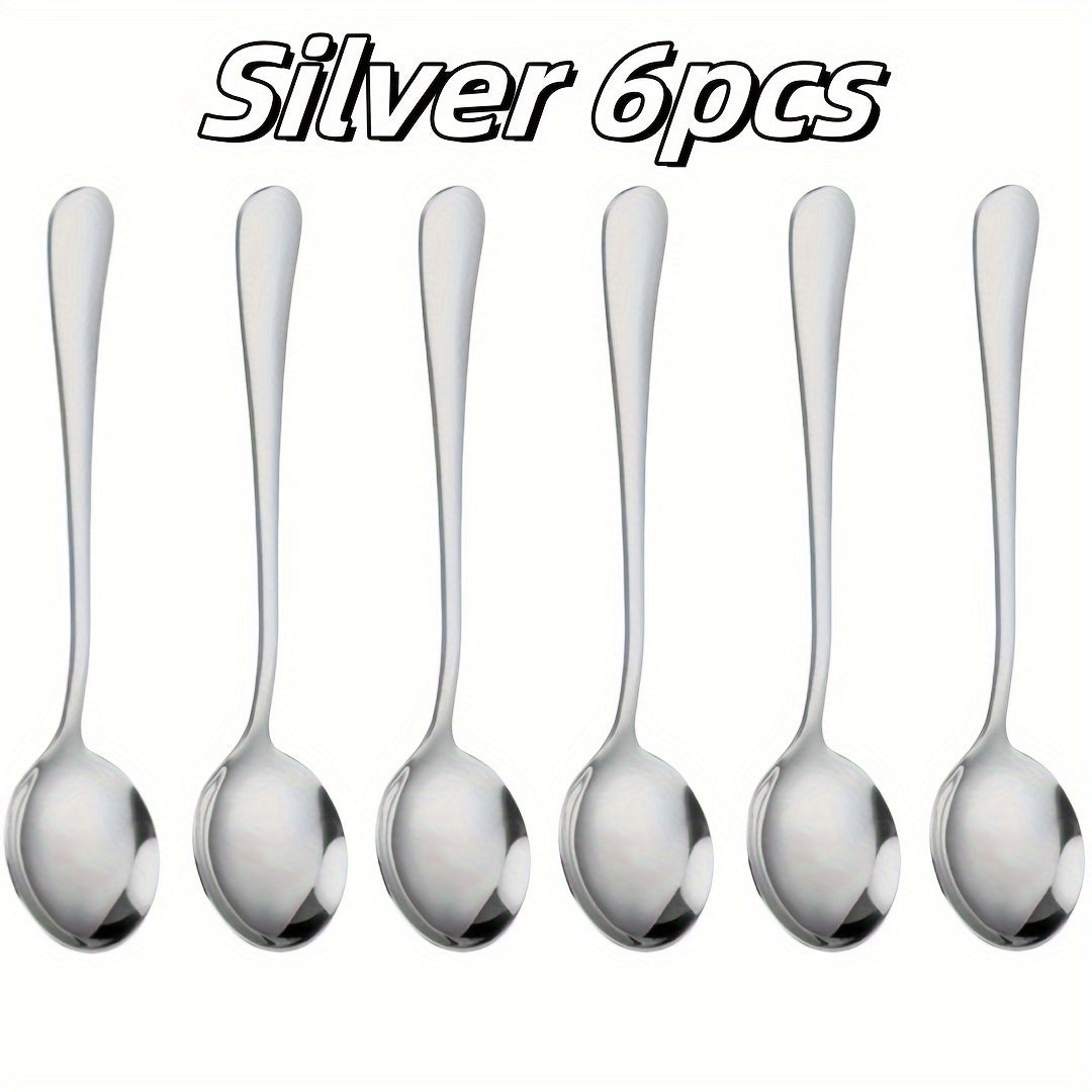 Set of 6 Long-Handled Stainless Steel Spoons for Coffee and Desserts in Multiple Colors
