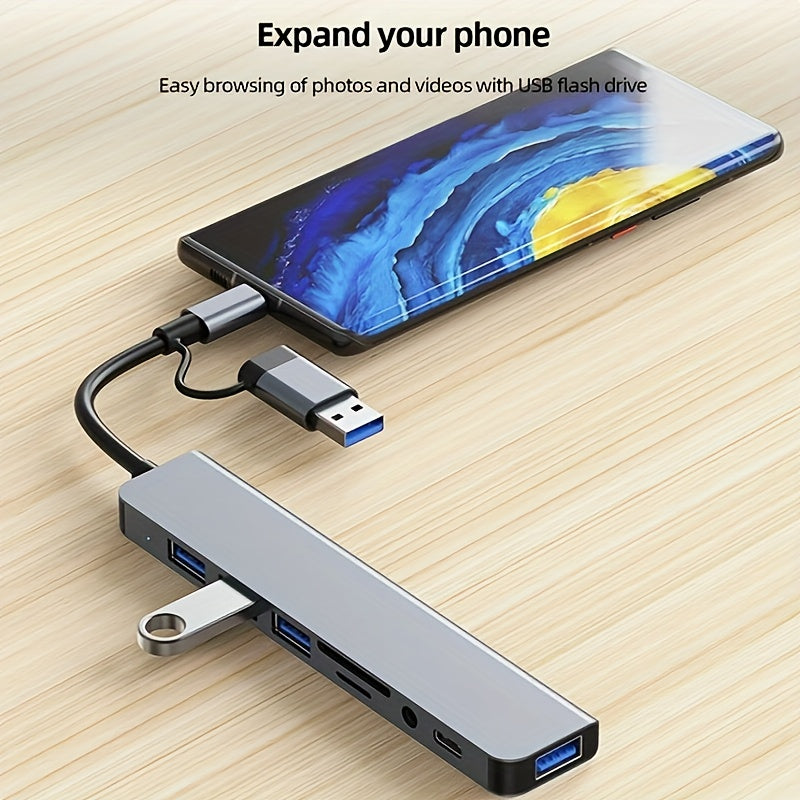8-port USB 3.0 Type-C hubi, audio mikrofon va Micro SD karta o'quvchi bilan, noutbuklar va MacBook Pro uchun