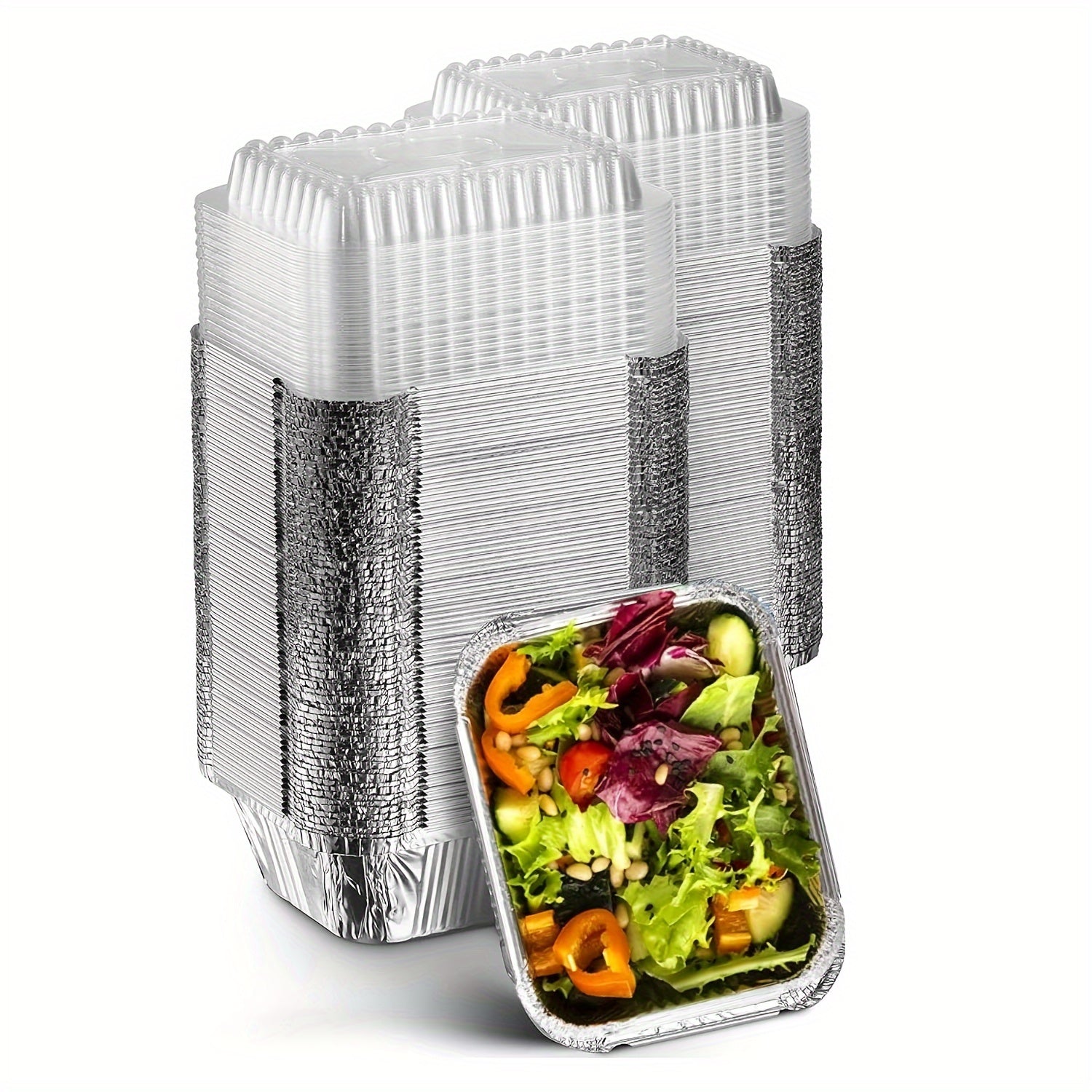 Fifty Disposable Aluminum Foil Pans with Lids 15.24x11.94cm Takeout Food Preservation