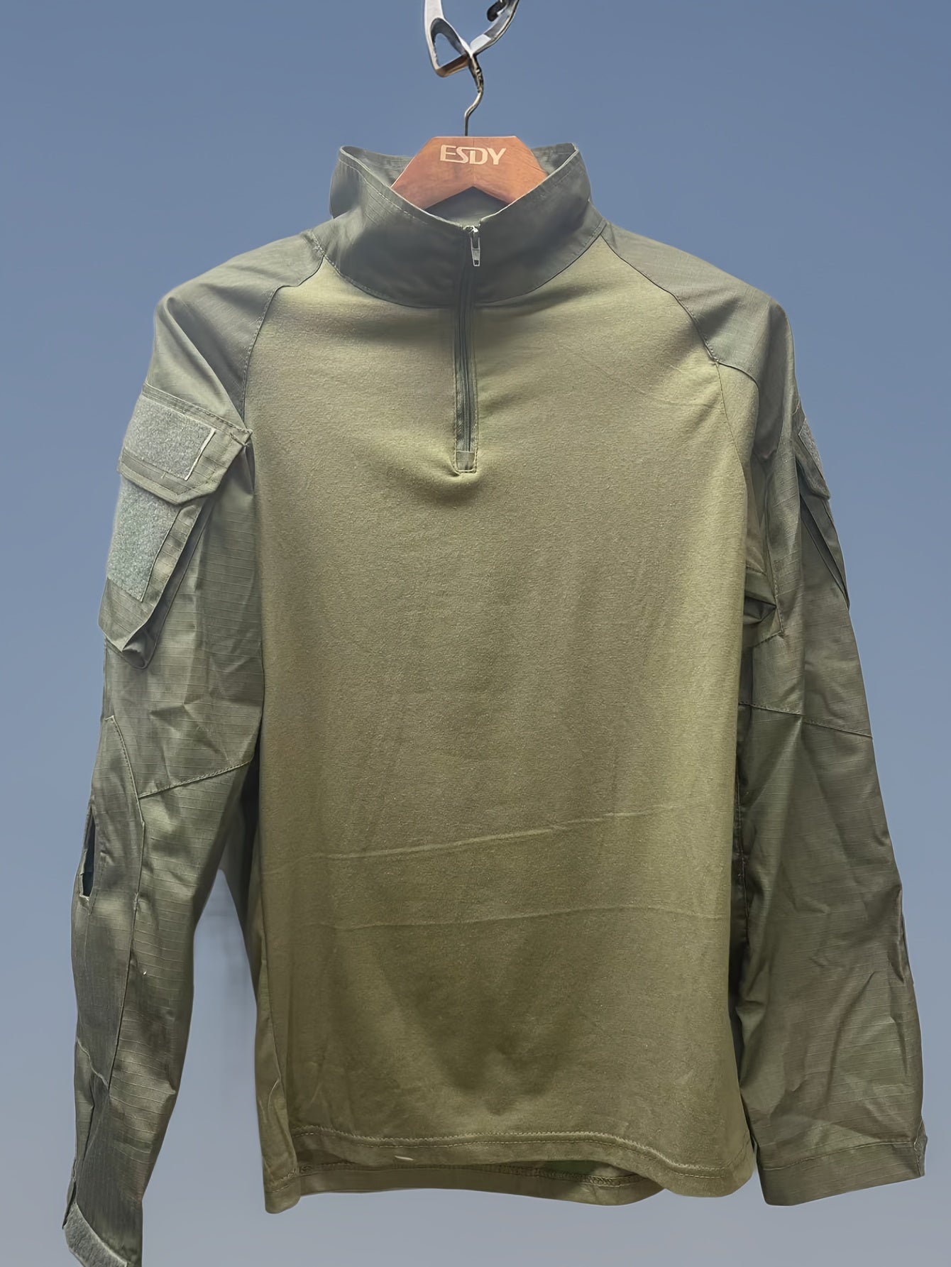 Мужская камуфляжная футболка с длинным рукавом из полиэстера и хлопка, стойкий воротник, карман, для активного отдыха на природе, весна и осень