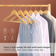 Set of 20 Non-Slip Wooden Clothes Hangers with Grooves for Wardrobes and Storage