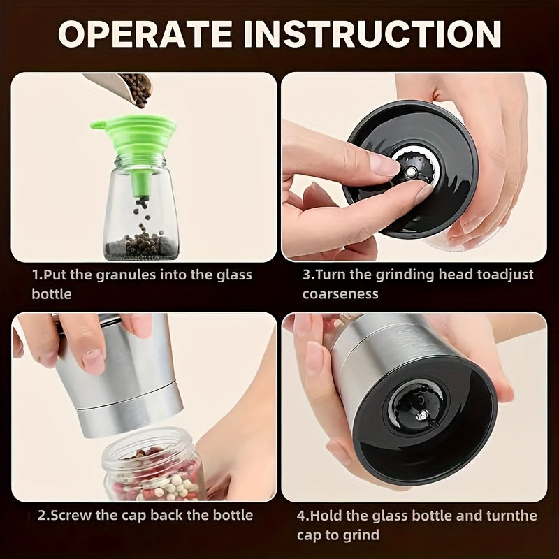 Stainless Steel Glass Manual Pepper Grinder Refillable Salt Mill Adjustable