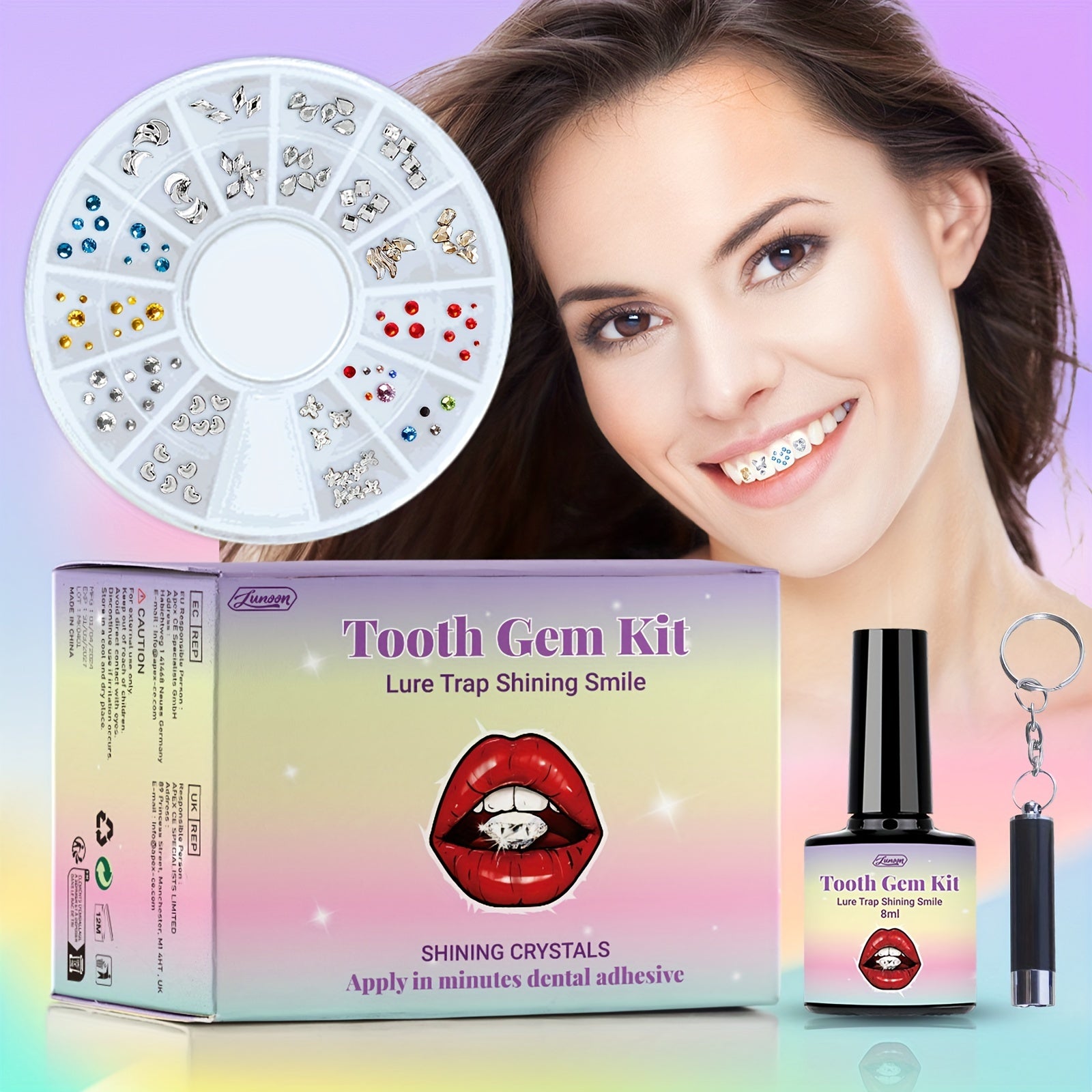 DIY Tooth Gem Kit 120pcs Crystals Diamonds Teeth Jewelry with Glue