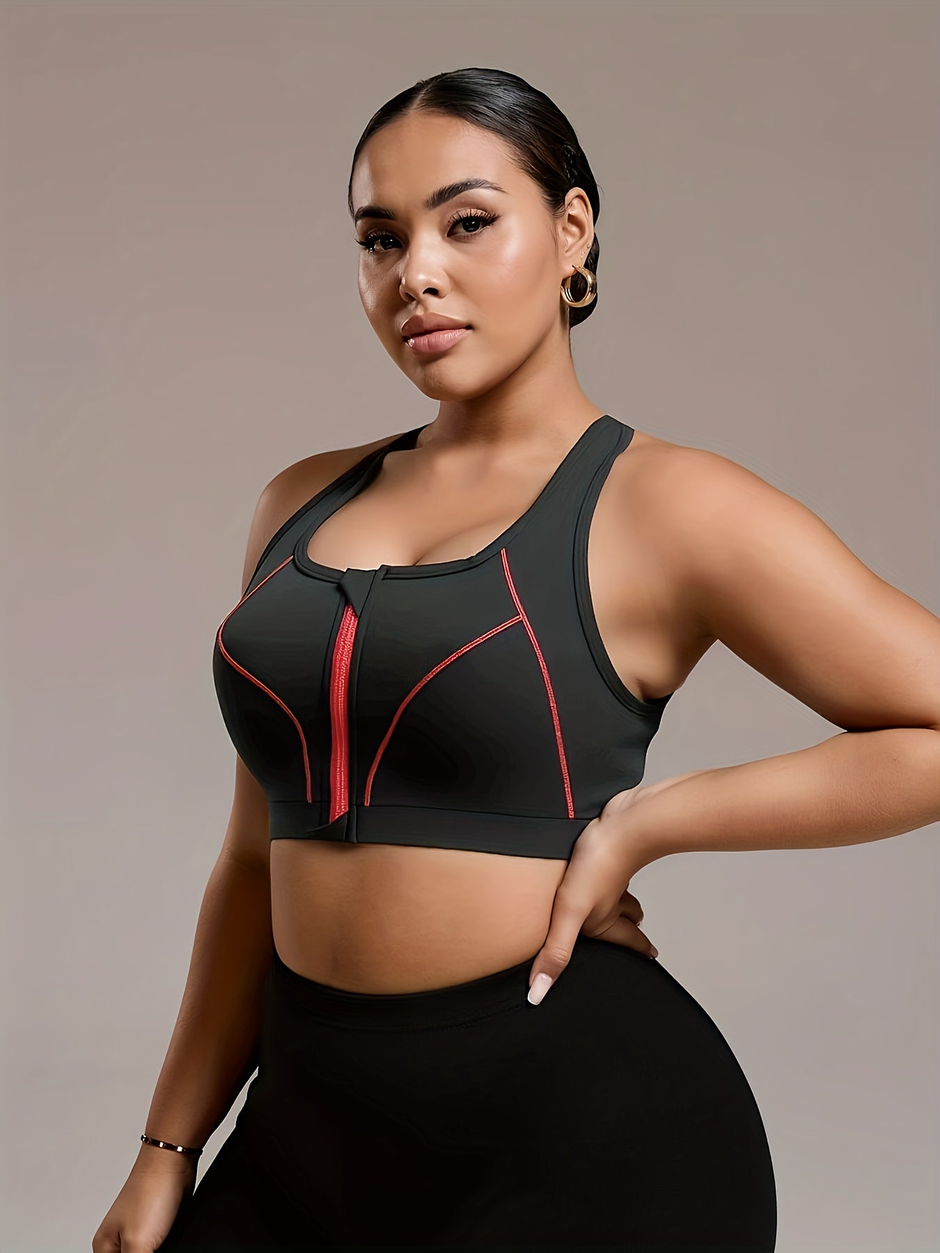 Women's Plus Size High Support Sports Bras with Front Zipper Removable Pads