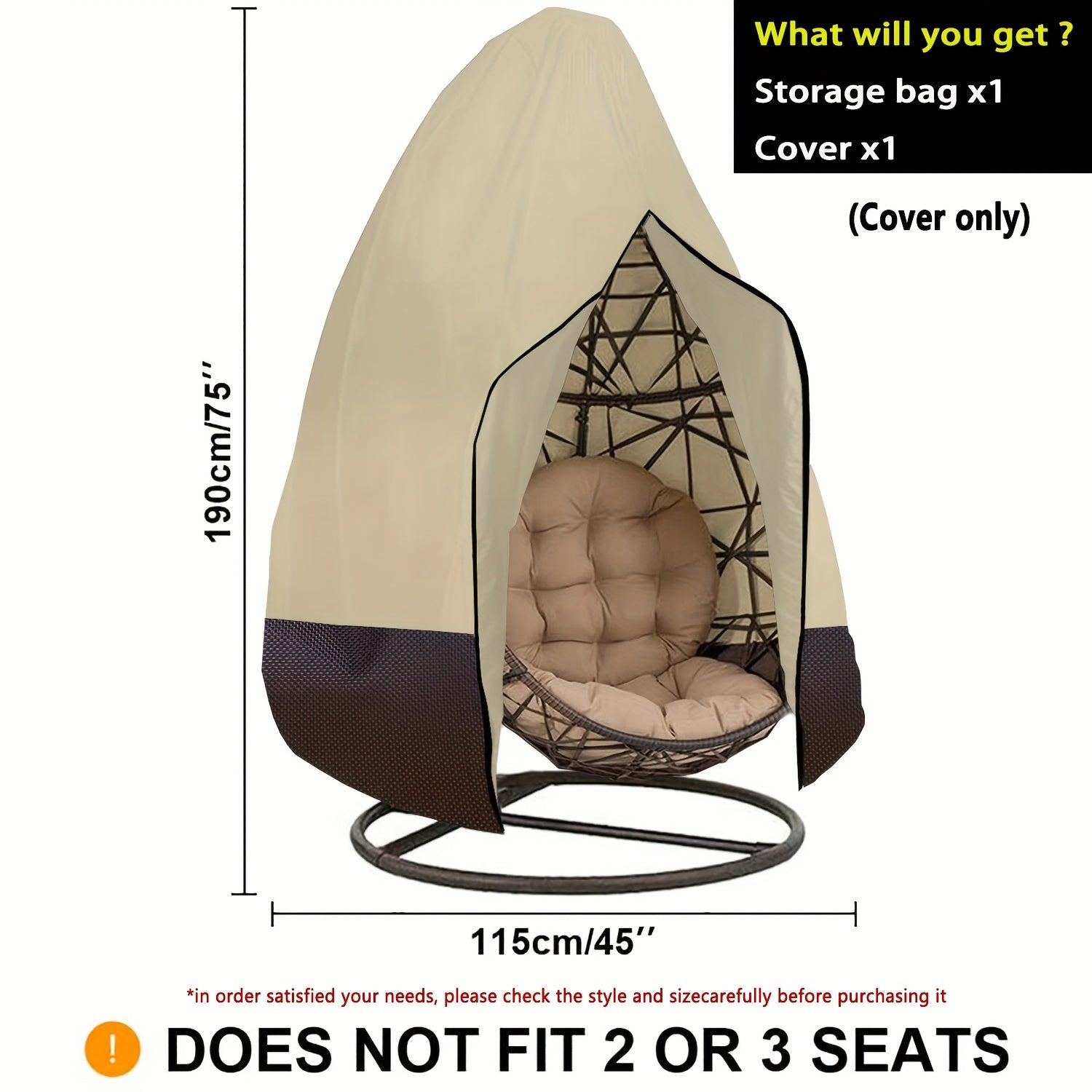 All-Season Polyester Hanging Chair Cover with Zipper and Drawstring Adjustable Fit