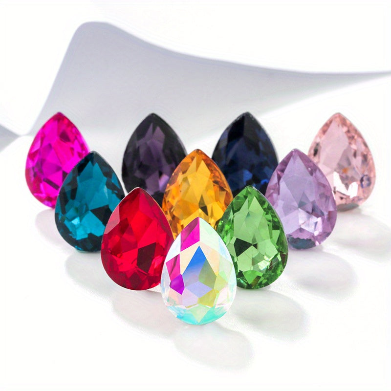 Set of 30 Vibrant Teardrop Rhinestones for Jewelry Making in Assorted Colors