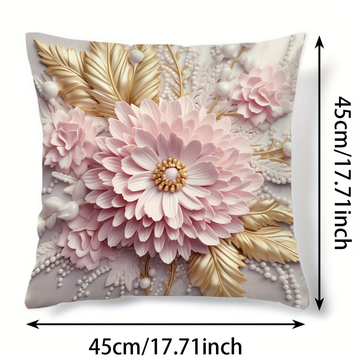 3D Floral Pattern Cushion Cover 17.7x17.7 Inches with Invisible Zipper for Home Decor