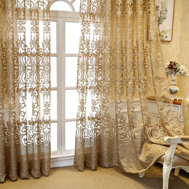 Golden Jacquard Sheer Curtain for Living Room Bedroom Balcony Home Decor 1 Piece