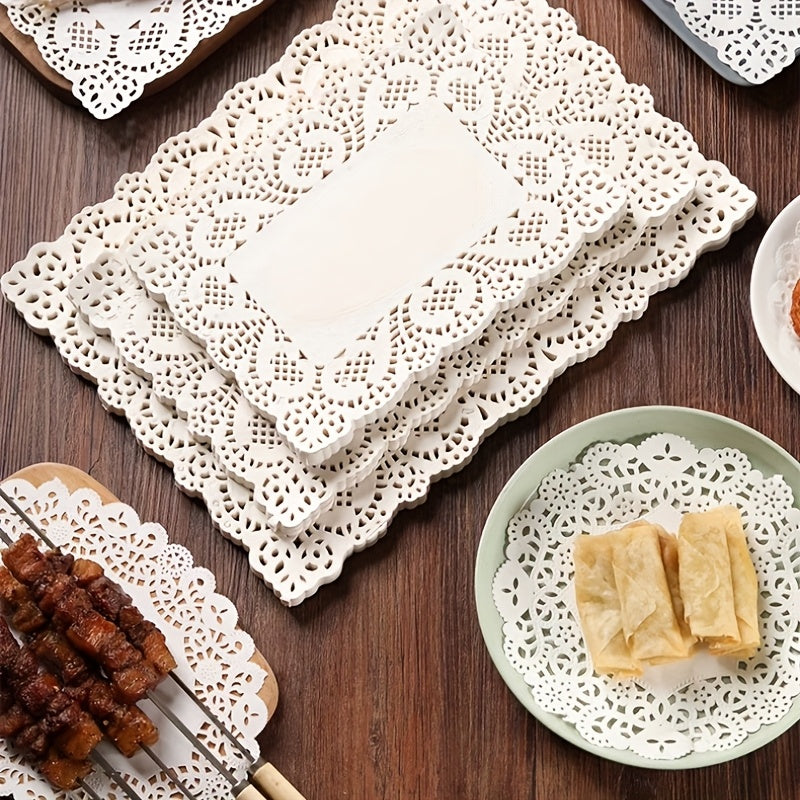 50 Pieces Lace Paper Oil Absorption Pads Cake Baking Pizza Food Pads in 3 Shapes