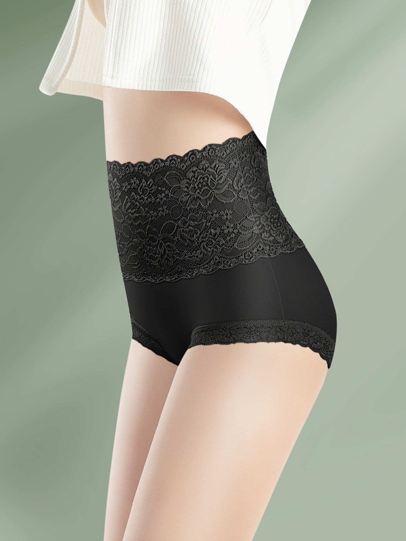 Bragas de encaje de cintura alta para mujer, ropa interior de algodón sin costuras, pack de 6