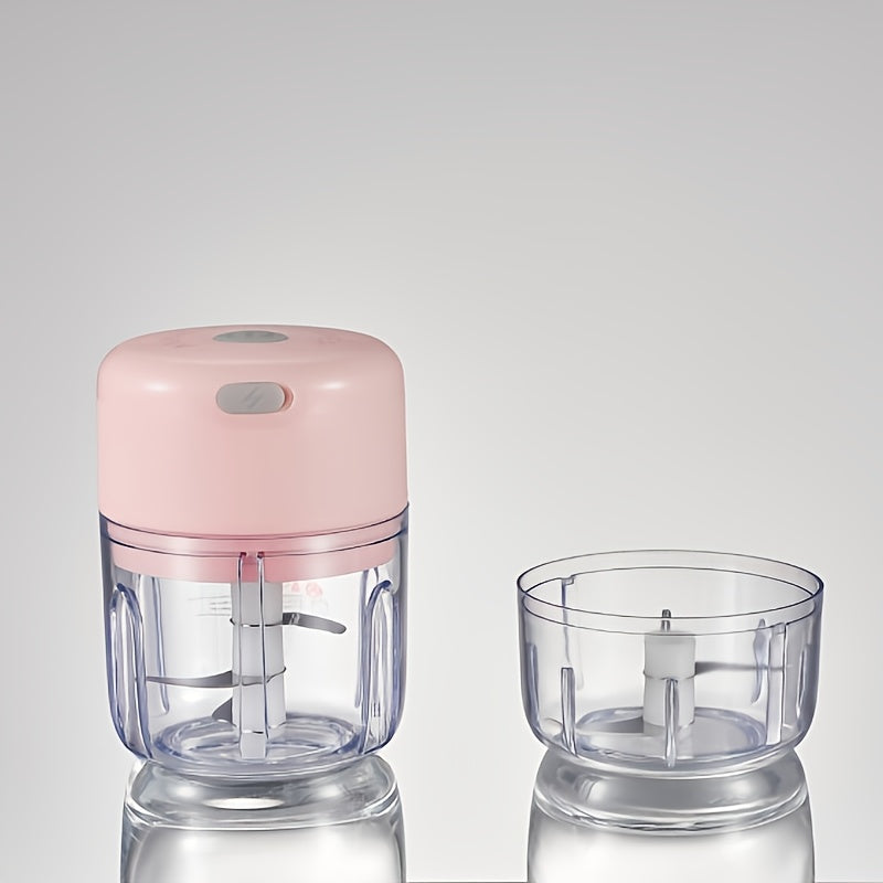 USB rechargeable mini garlic press electric meat chopper transparent design blue LED portable kitchen 100ml 250ml