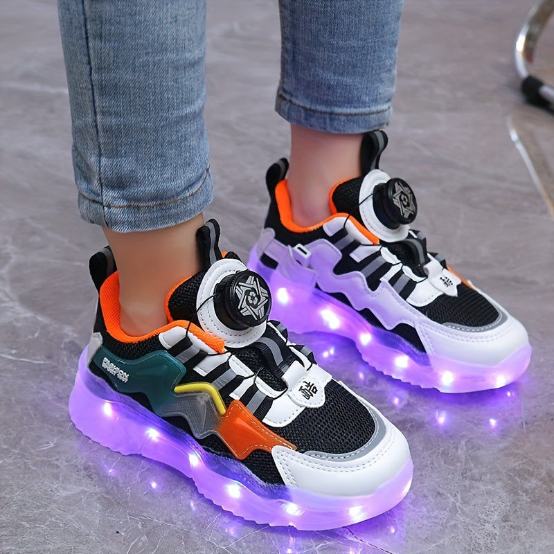 Детские беговые кроссовки с светящимися полосками, легкая ткань, весна, круглогодичный сезон