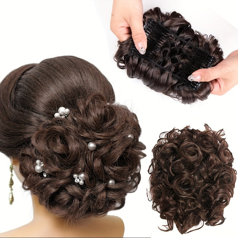 Women's Blonde Synthetic Messy Bun Hair Piece with Flowy Wavy Style