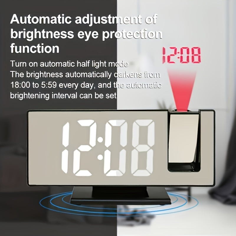 Digital Alarm Clock with Mirror Projection Temperature Calendar USB Powered for Home Office Bedroom