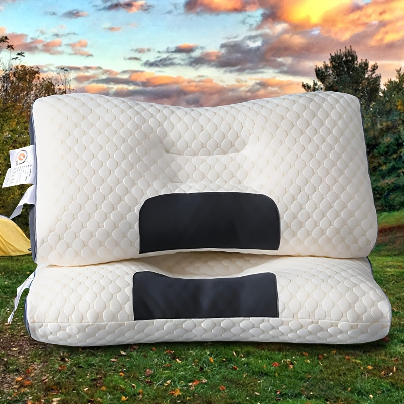 2 dona tikilgan massaj bo‘yni yostiqchalari, sozlanadigan ergonomik qo‘llab-quvvatlash bilan, yopilmaydigan yadro