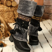 Women's Faux Fur Lined Mid-Calf Cowboy Boots with Heels for Autumn Winter