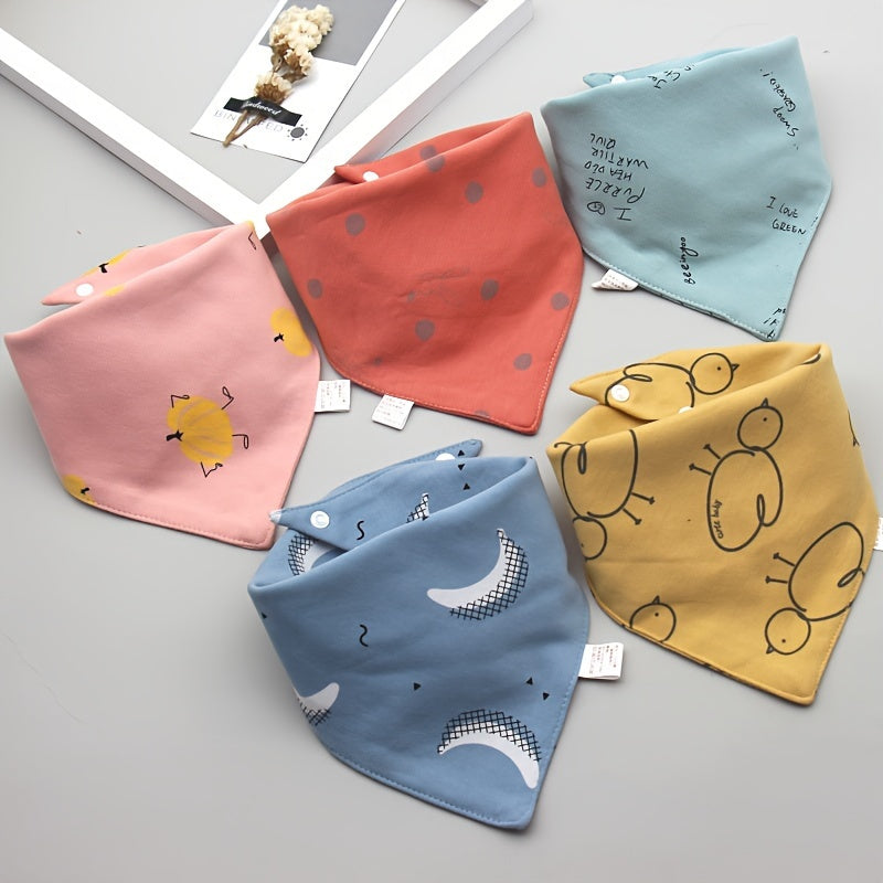 Baby Bibs Set of 5 Cotton Double-Layer Feeding Bibs with Button Closure for Infants and Toddlers