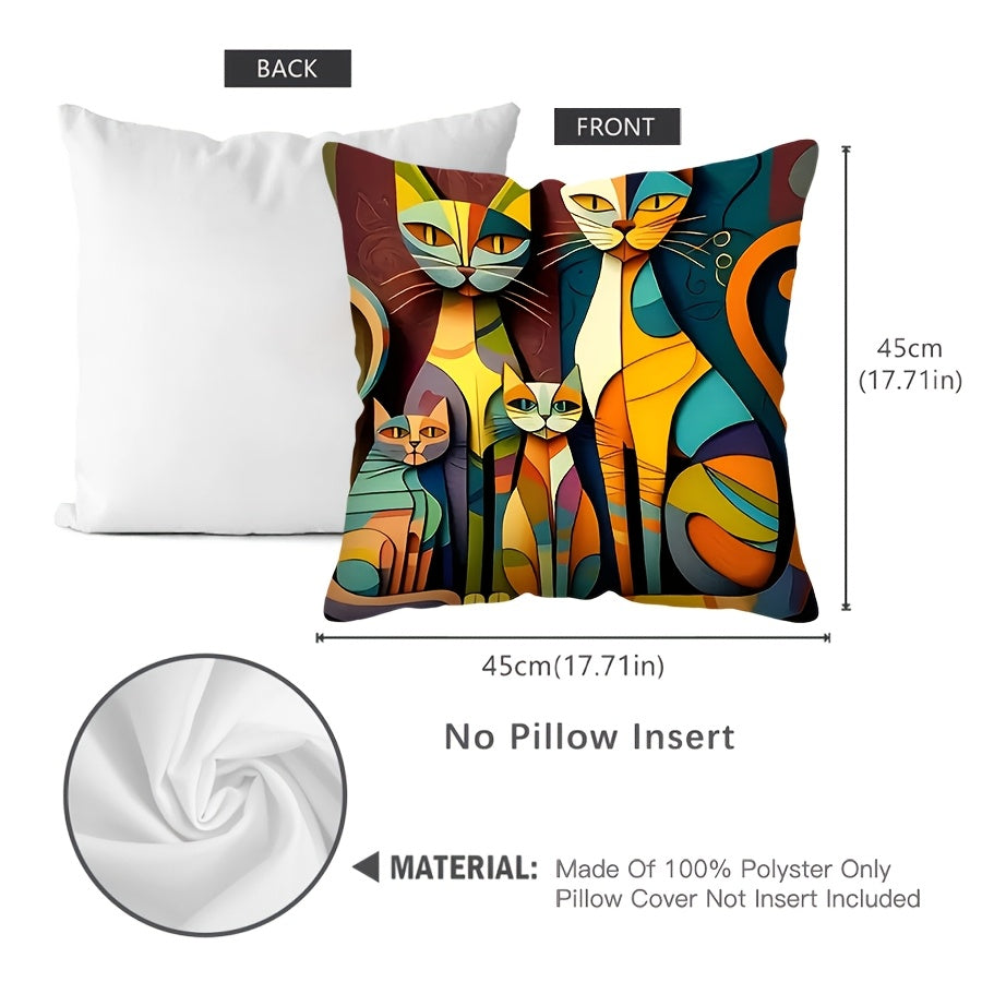 Abstract Cat Print Decorative Throw Pillow Cover Soft Zip Closure for Home Sofa Bed Car Office