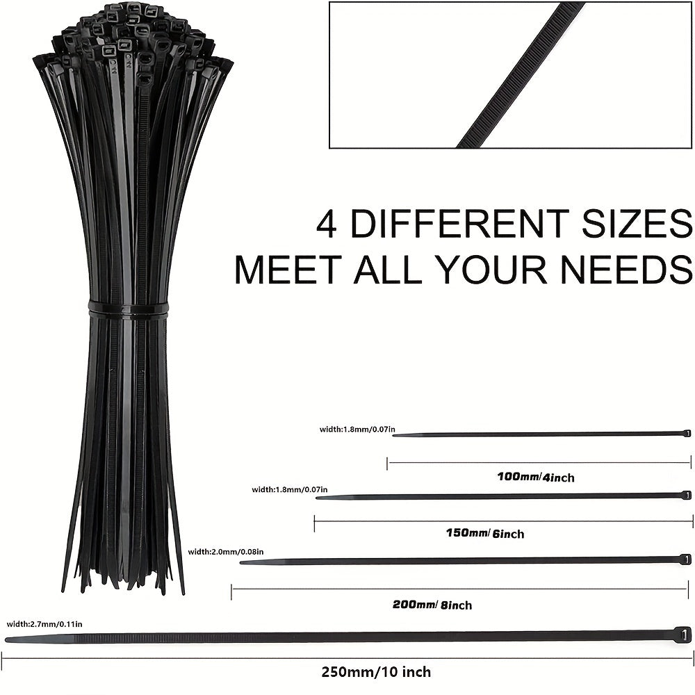 Heavy Duty Black Nylon Cable Ties 10-25cm 22.68kg Tensile Strength Indoor Outdoor