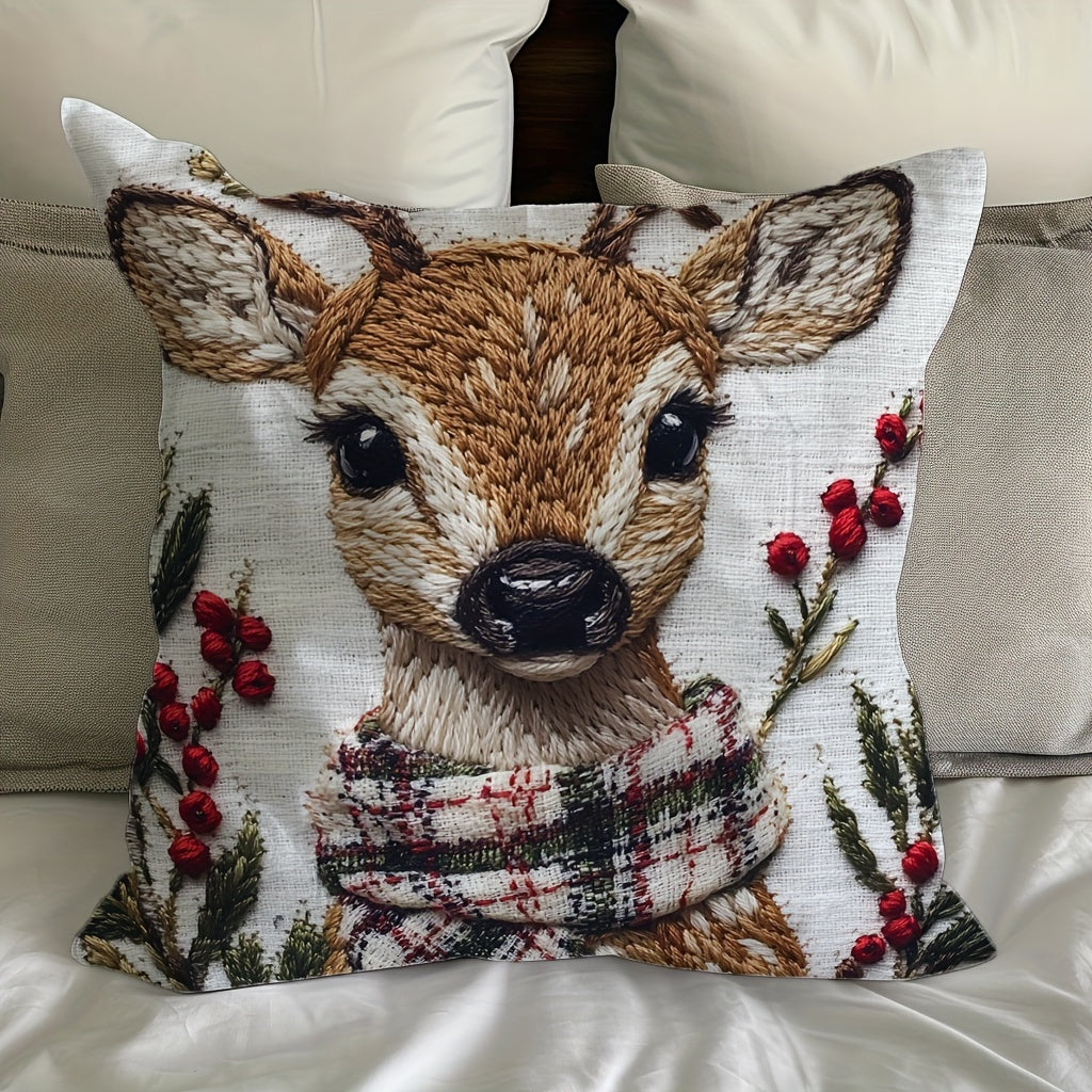 45.72x45.72 cm Christmas Reindeer Throw Pillow Cover Plush Washable Zippered Stain-Resistant