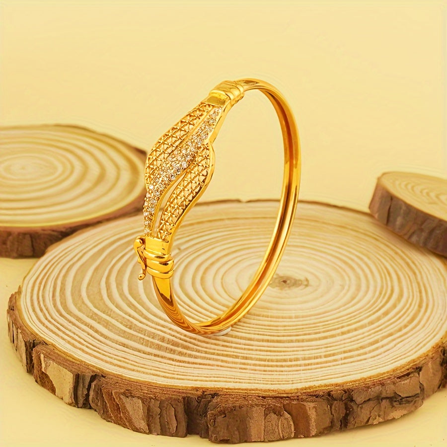 Hollow Waterproof Bangle with Cubic Zirconia Lock for Weddings and Gifts