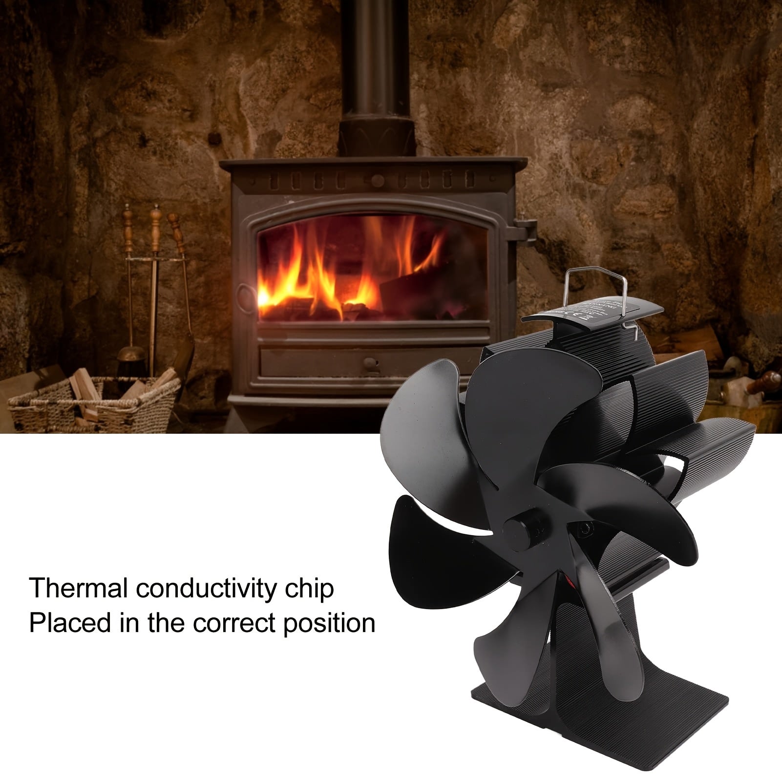 Black Eco-Friendly Stove Fan with 6 Blades Heat Powered Self-Starting