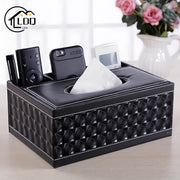 Faux Leather Tissue and Storage Box with Four Compartments Remote Holder Napkin Organizer for Living Room