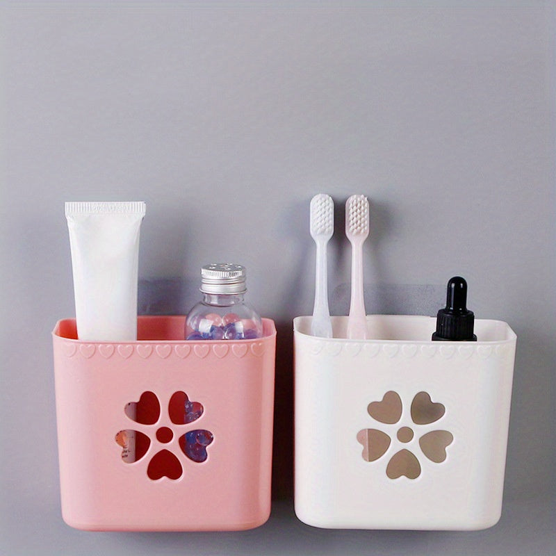 Punch-Free Wall Storage Rack Rectangular Plastic Organizer for Kitchen Bathroom Bedroom