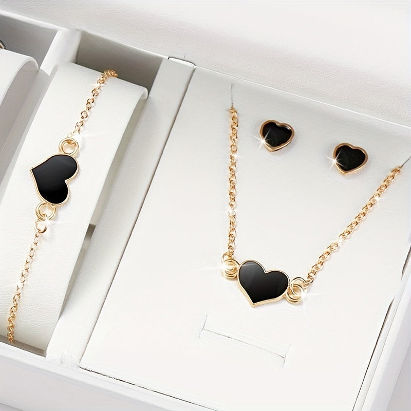 Women's Digital Quartz Watch and Heart Jewelry Set with PU Leather Band