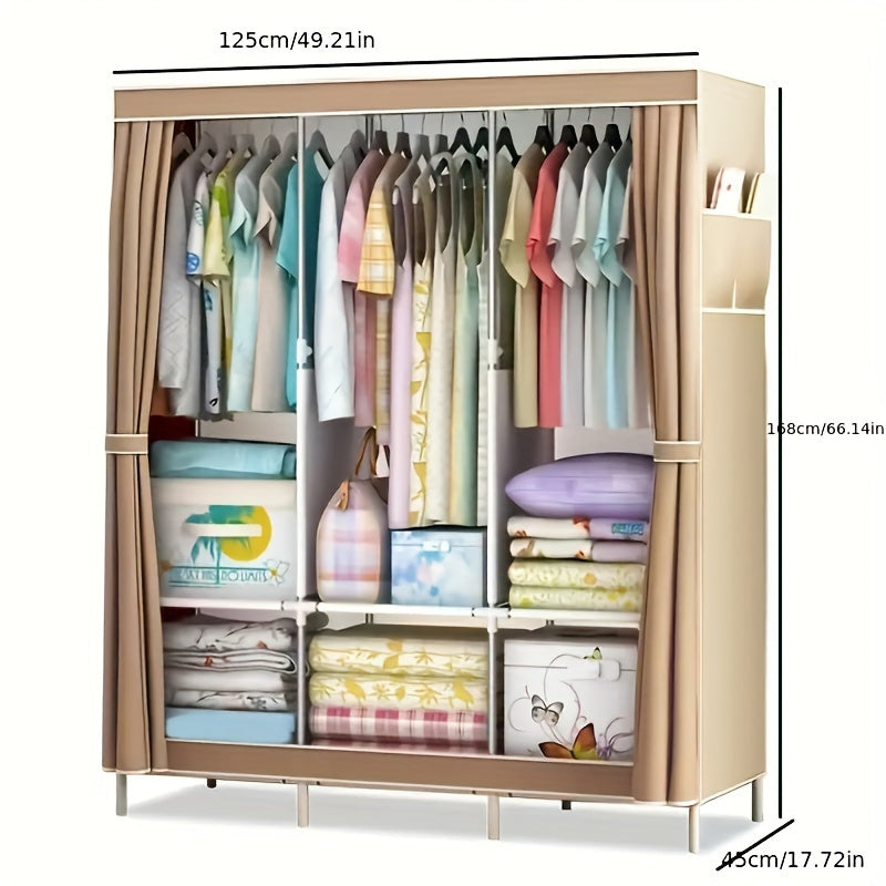 Metal Fabric Wardrobe Organizer Clothing Storage Rack for Closet Bedroom