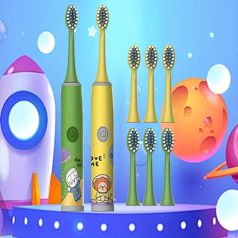 Bolalar uchun elektr tish cho'tkasi 2 dona yumshoq cho'tka, multfilm kosmik mavzu, sovg'a