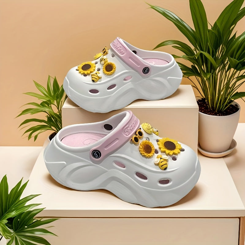 Women’s EVA Clogs with Sunflower Accessories Lightweight Breathable Beach Sandals